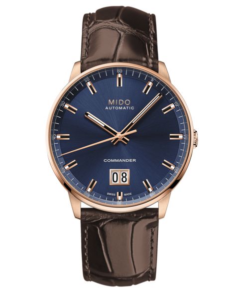 Мужские часы Mido Swiss Automatic Commander Big Date Brown Leather Strap Watch 42mm