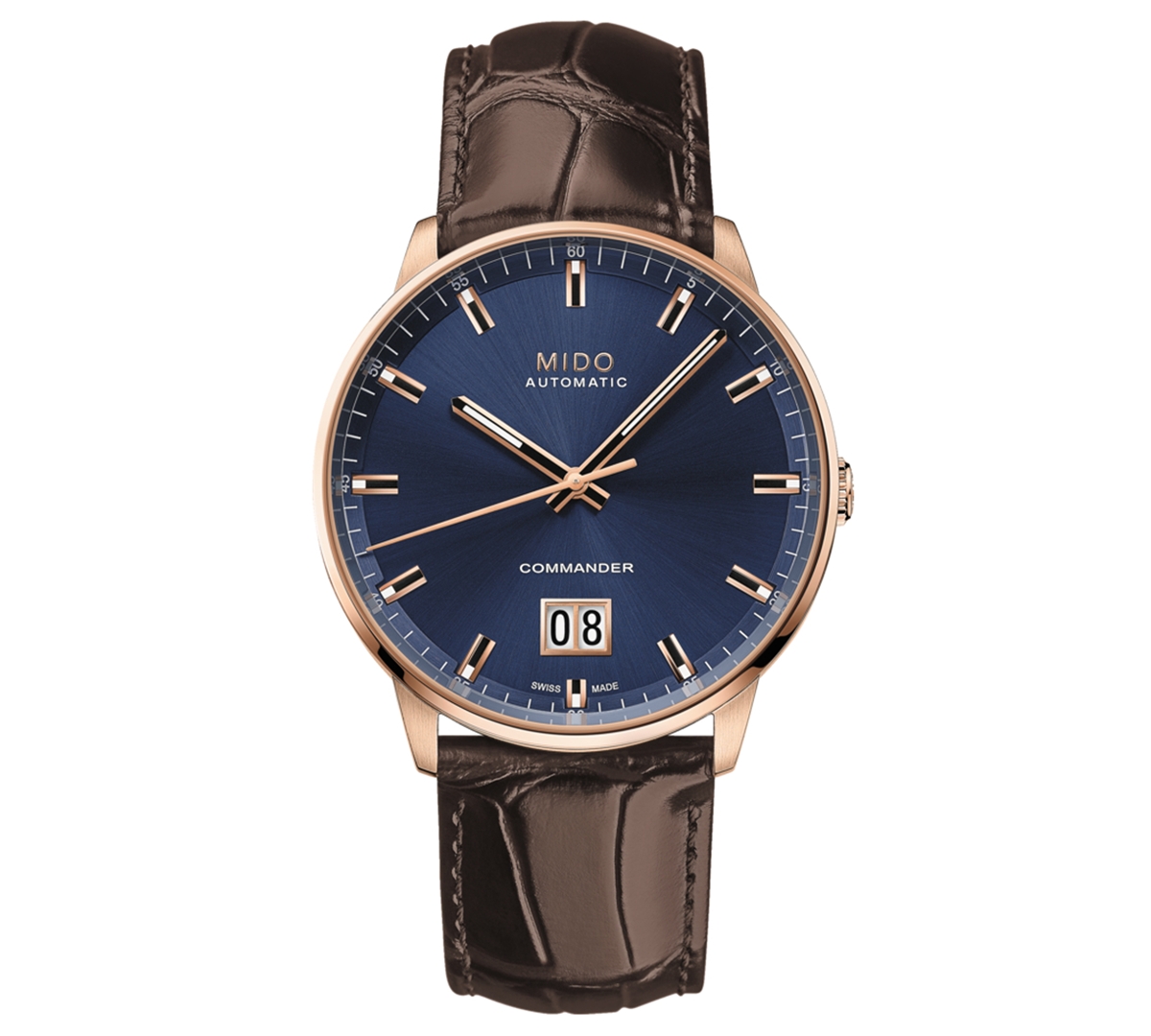 Mido Men's Swiss Automatic Commander Big Date Brown Leather Strap Watch 42mm
