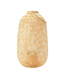 Hand-Woven Bamboo Lantern with Jute Handle and Glass Insert