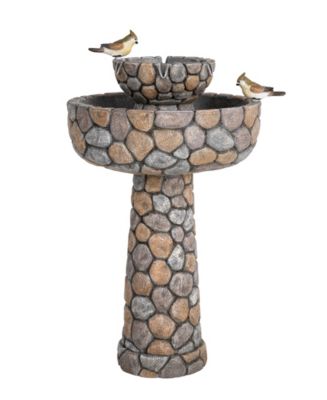 Glitzhome Outdoor 2 Tiered Stone-Like Birdbath Fountain - Macy's