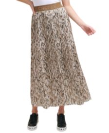 Pleated Snake-Print Midi Skirt