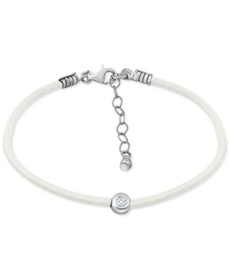 Cubic Zirconia Bezel Cord Ankle Bracelet in Sterling Silver