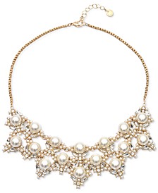 Gold-Tone Crystal & Imitation Pearl Cluster Statement Necklace, 17" + 2" extender, Created for Macy's