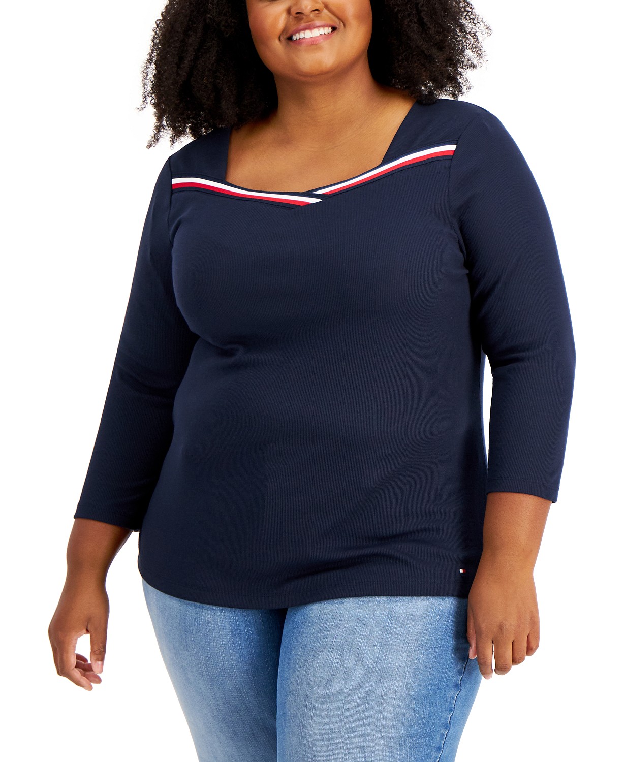 Plus Size Ribbed 3/4-Sleeve Top