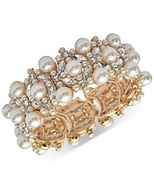 Gold-Tone Crystal & Imitation Pearl Stretch Bracelet, Created for Macy's