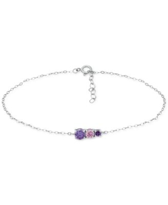 Giani Bernini - Purple Cubic Zirconia Graduating Three Stone Chain Ankle Bracelet in Sterling Silver