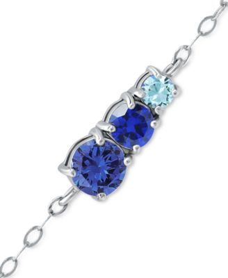 Blue Cubic Zirconia Graduating Three Stone Chain Ankle Bracelet in Sterling Silver, Created for Macy's