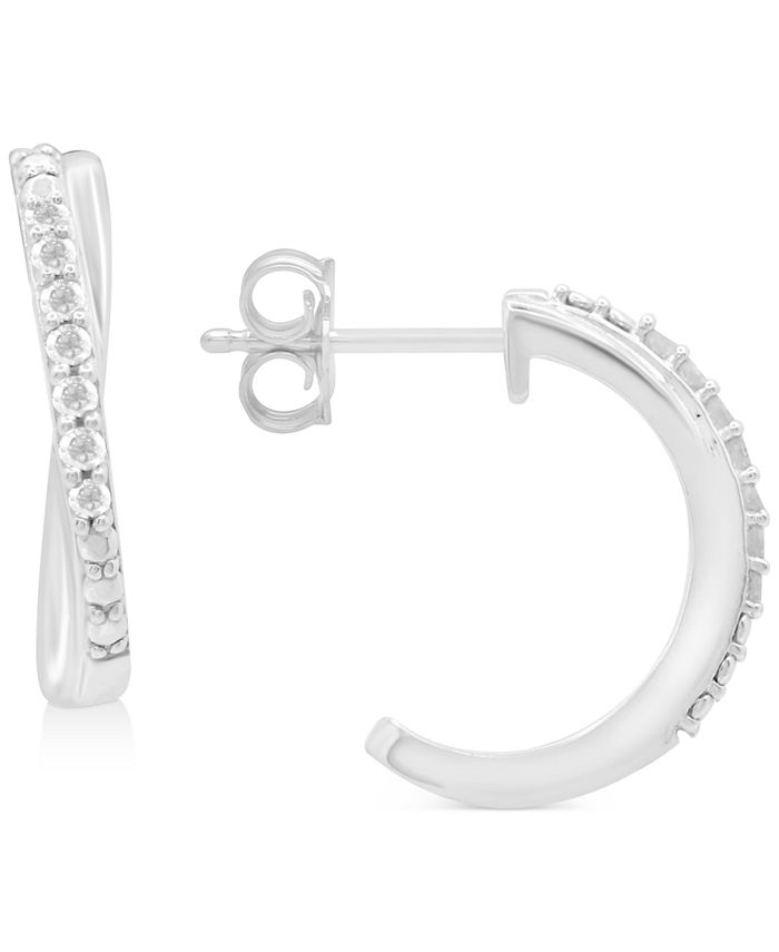 Macy's Diamond Hoop Earrings in Sterling Silver