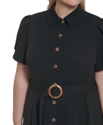Calvin Klein Plus Size Tulip-Sleeve Belted Shirtdress
