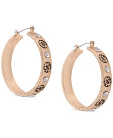 Gold-Tone Medium Crystal & Logo Hoop Earrings, 1.25"