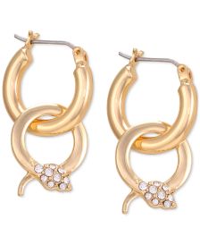 Gold-Tone Crystal Snake Charm Hoop Earrings