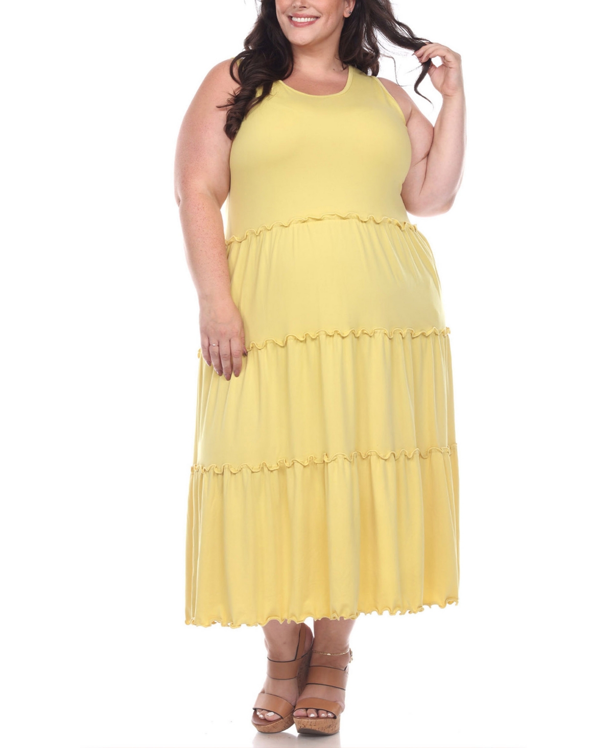 WHITE MARK PLUS SIZE SCOOP NECK TIERED MIDI DRESS 