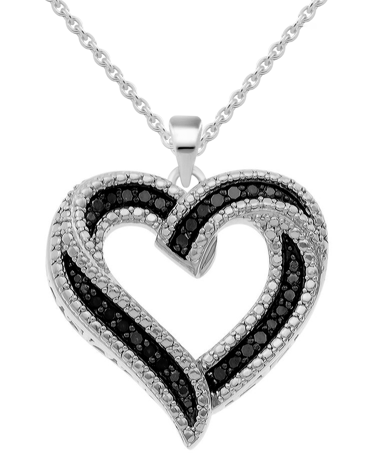 Macy's Black Diamond Heart 18" Pendant Necklace (1/6 Ct. T.w.) In Sterling Silver