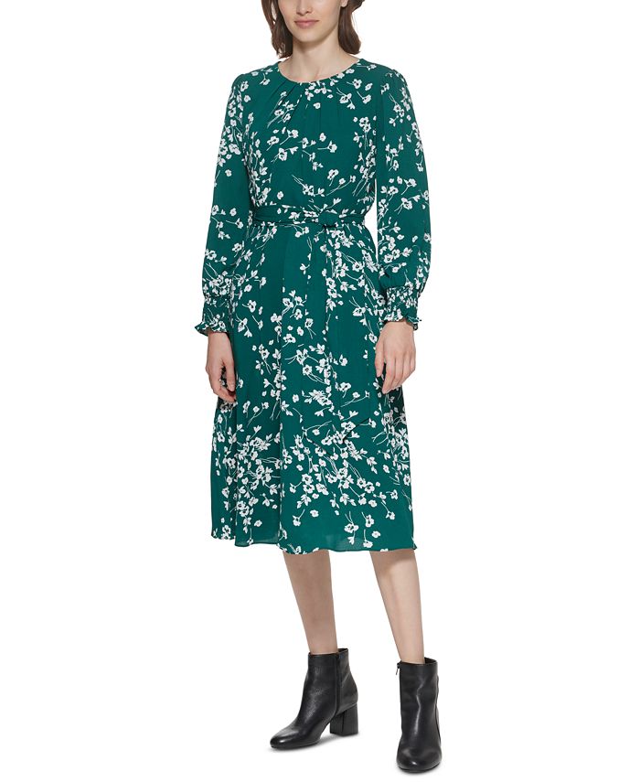 Jessica Howard Petite Printed Pleat-Neck Midi Dress - Macy's