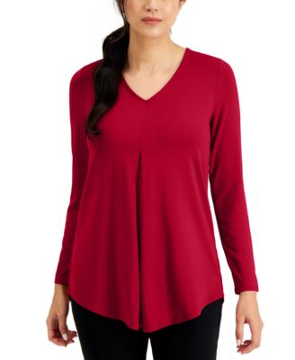JM Collection - Petite V-Neck Pleat-Front Tunic