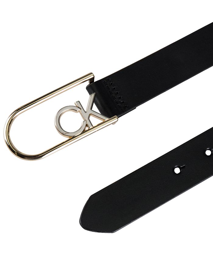 Calvin Klein - Two-Tone Monogram Buckle Leather Belt