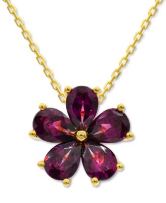 Macy's - Rhodolite Garnet Flower 18" Pendant Necklace (3-3/4 ct. t.w.) in 14k Gold-Plated Sterling Silver