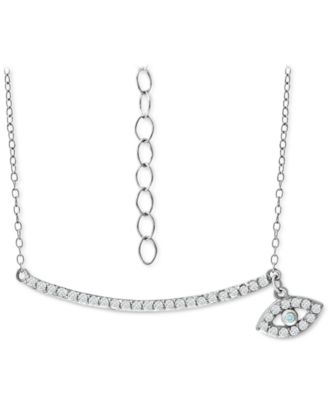 Cubic Zirconia Curved Bar & Evil Eye Pendant Necklace, 16" + 2" extender
