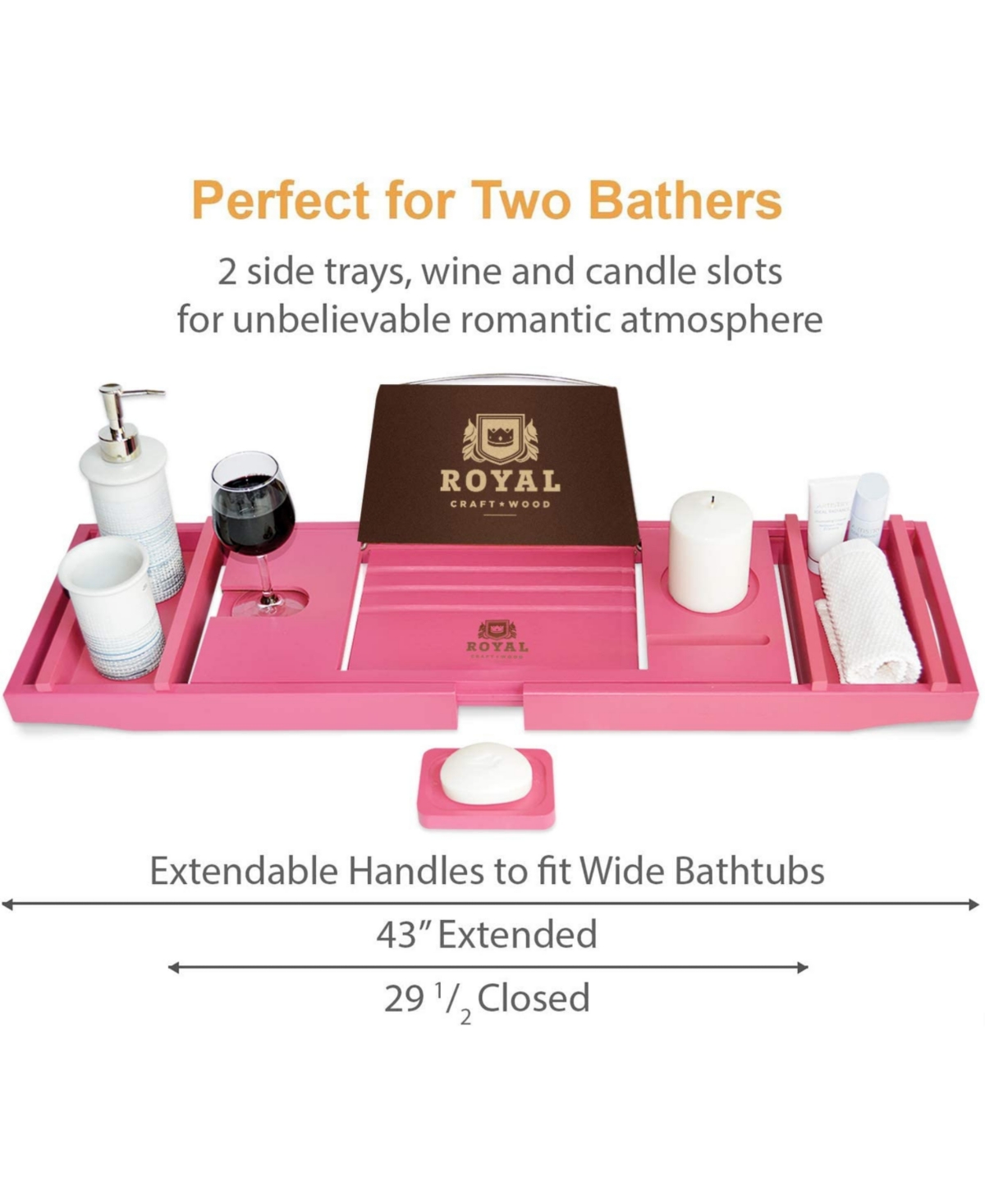 Royal Craft Wood Luxury Bathtub Caddy Tray Organizer
