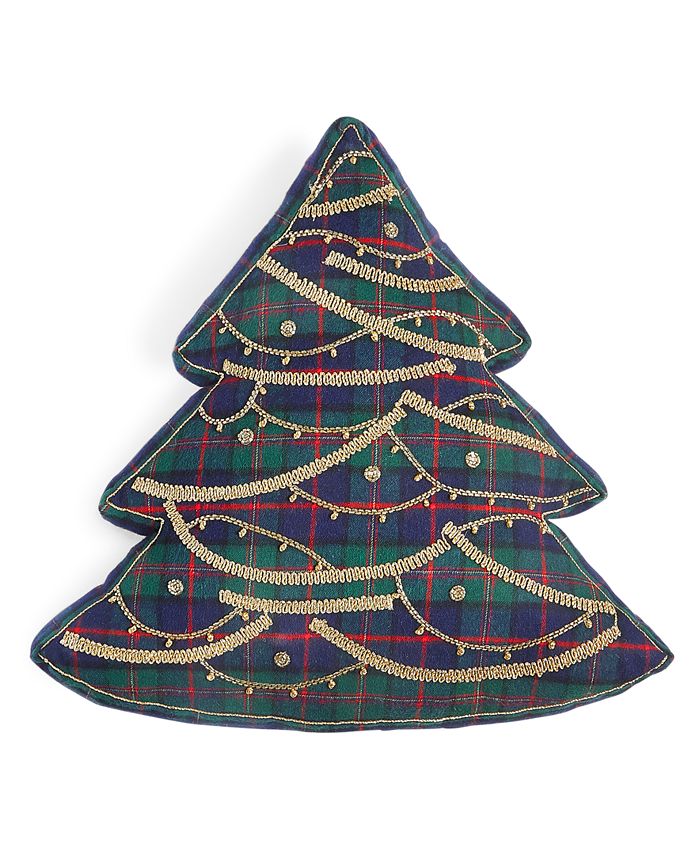 Martha Stewart Collection Plaid Tree Figural Decorative Pillow, Created