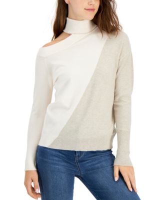 Colorblocked Cold-Shoulder Sweater