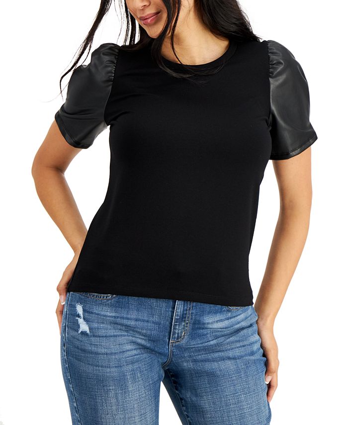 Nine West FauxLeather PuffSleeve Top Macy's