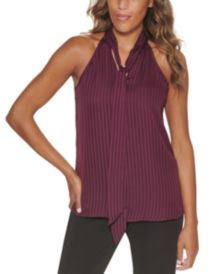 Sleeveless X-Fit Striped Tie-Neck Halter Top