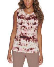 Petite Printed Pleat-Neck Top