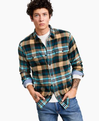 Sun Stone Mens Randy Flannel Shirt Jacket Brown Size Medium