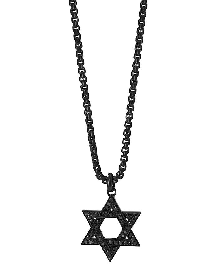 EFFY Collection - Men's Black Spinel Star of David 24" Pendant Necklace in Black PVD Plated Sterling Silver
