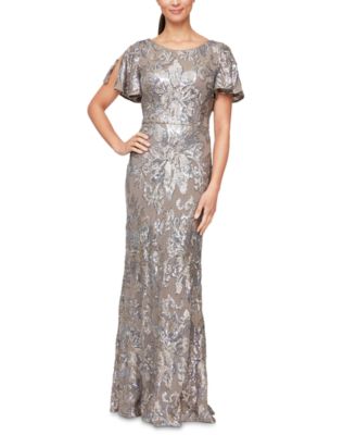 Alex Evenings - Flutter-Sleeve Sequin Gown