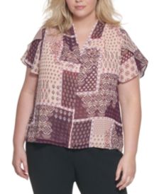 Plus Size Patchwork Tulip Sleeve Blouse