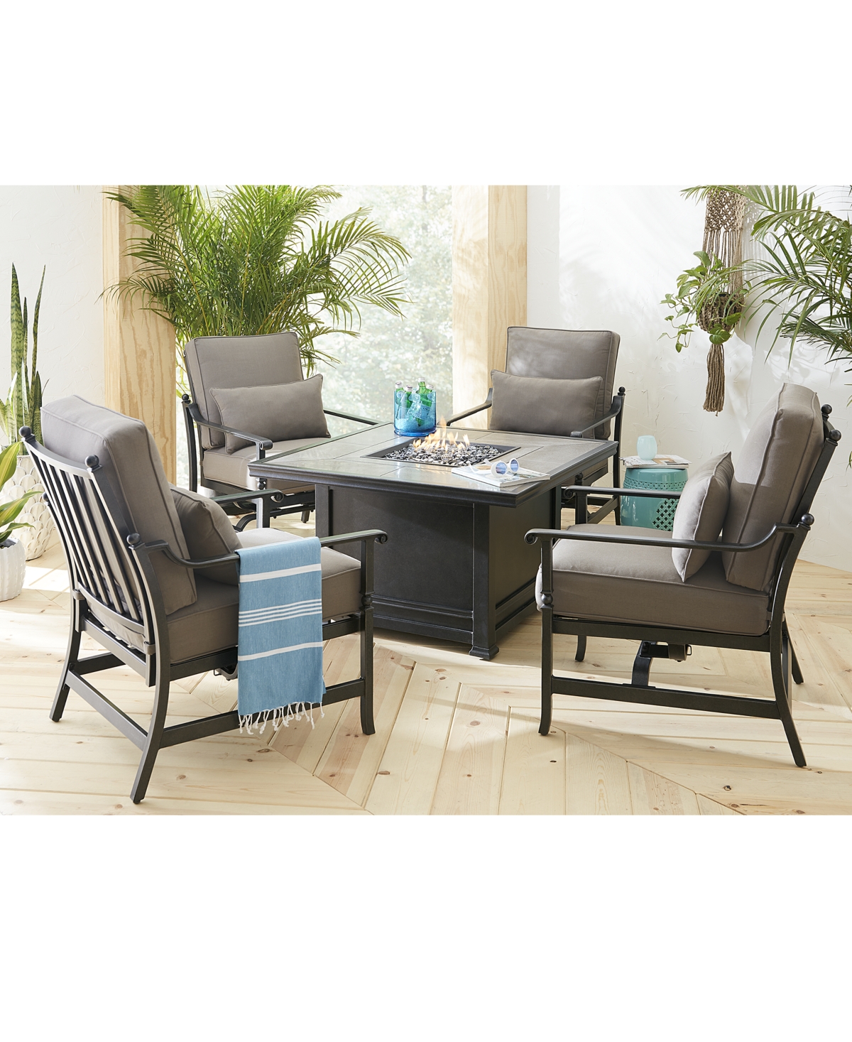 Amsterdam Outdoor 5-Pc. Chat Set (1 Fire Pit & 4 Rocker Club Chairs), Created for Macys