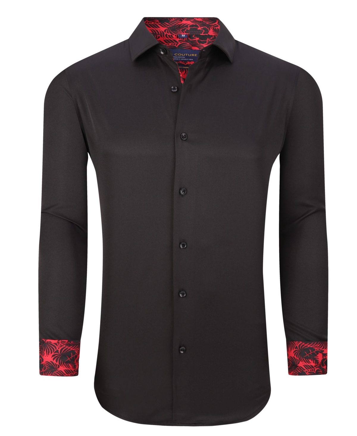Men's Solid Slim Fit Wrinkle Free Stretch Dress Shirt - Black