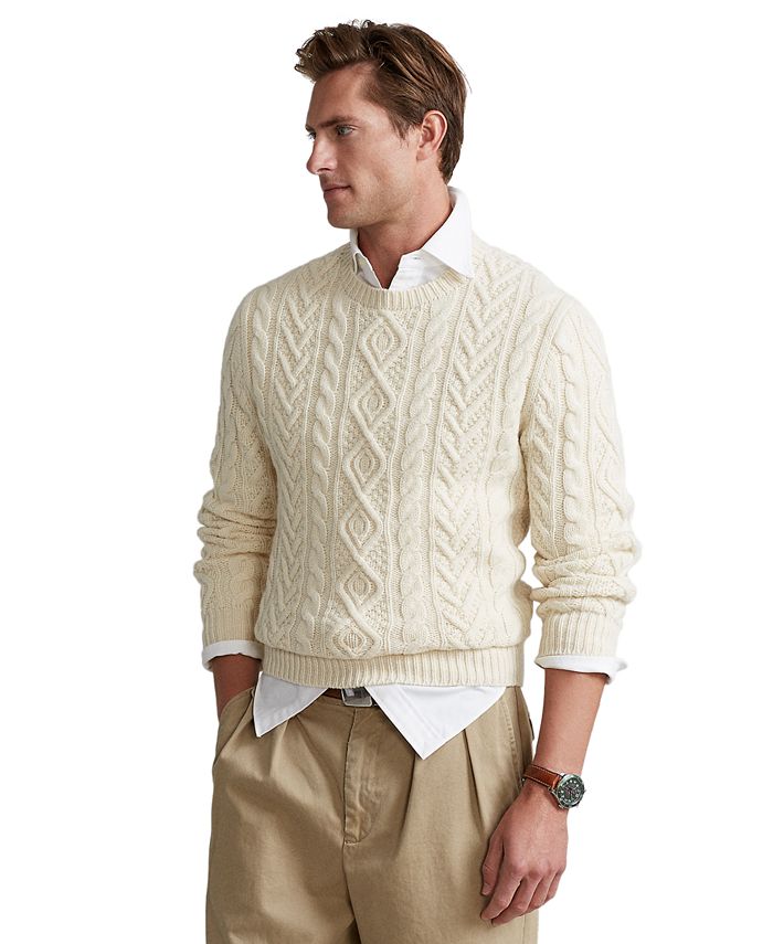 Polo Ralph Lauren Men's Aran-Knit Wool-Cashmere Sweater - Macy's