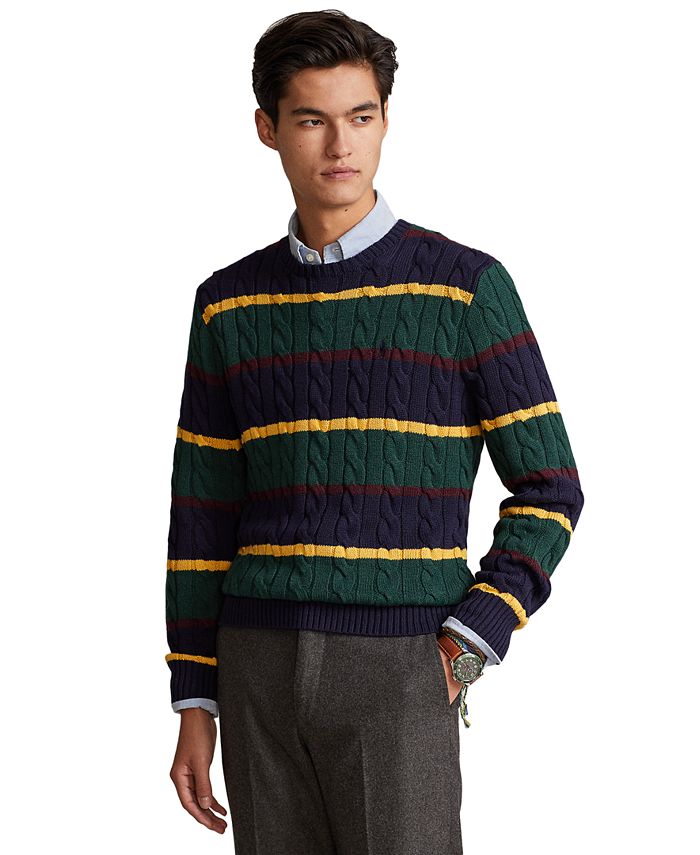 Polo Ralph Lauren Men\'s Striped Cable-Knit Cotton Sweater - Macy\'s