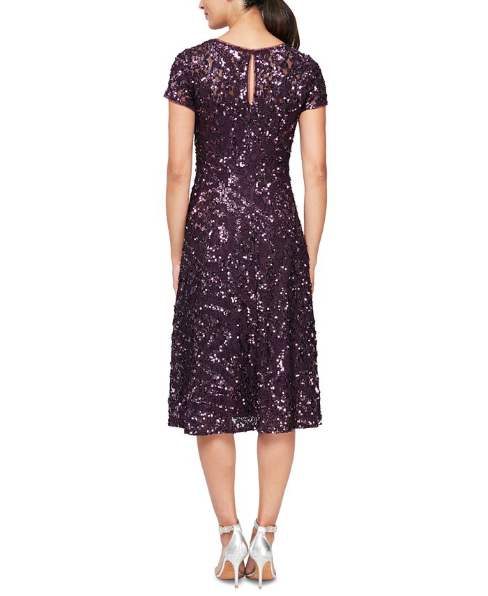 SL Fashions Sequinned Metallic Lace Dress - Macy's