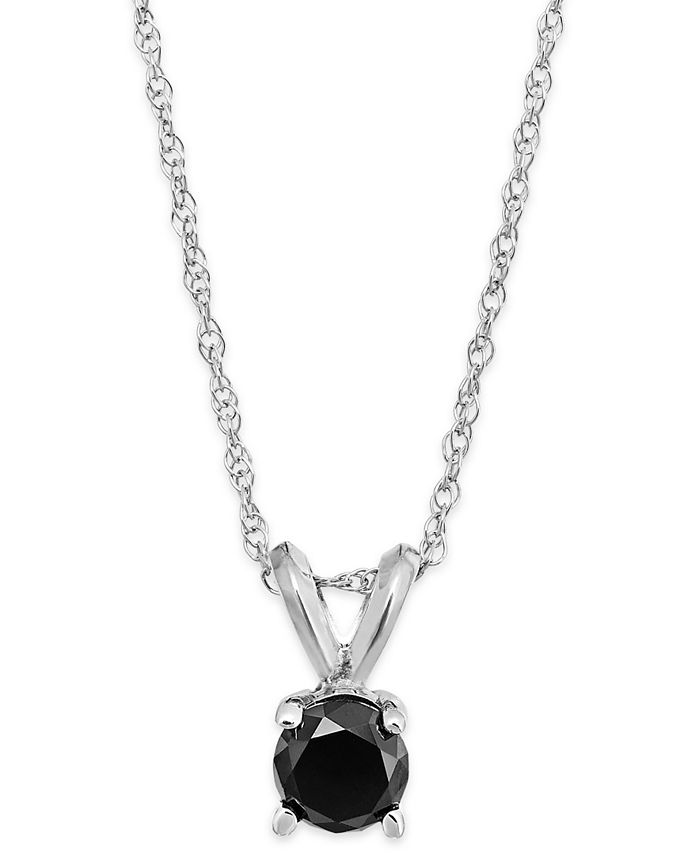Macy's - Black Diamond Round Pendant Necklace in 10k White Gold (1/4 ct. t.w.)