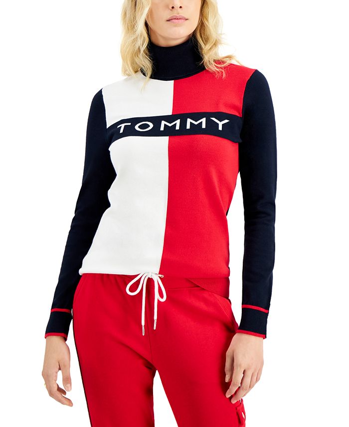 Mælkehvid accelerator Svane Tommy Hilfiger Cotton Colorblocked Logo Turtleneck Sweater - Macy's
