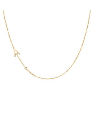 Zoe Lev 14K Gold Asymmetrical Initial and Bezel Necklace - Macy's