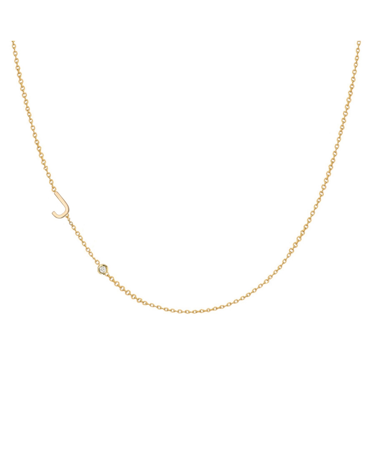 14K Gold Asymmetrical Initial and Bezel Necklace - Gold-Y