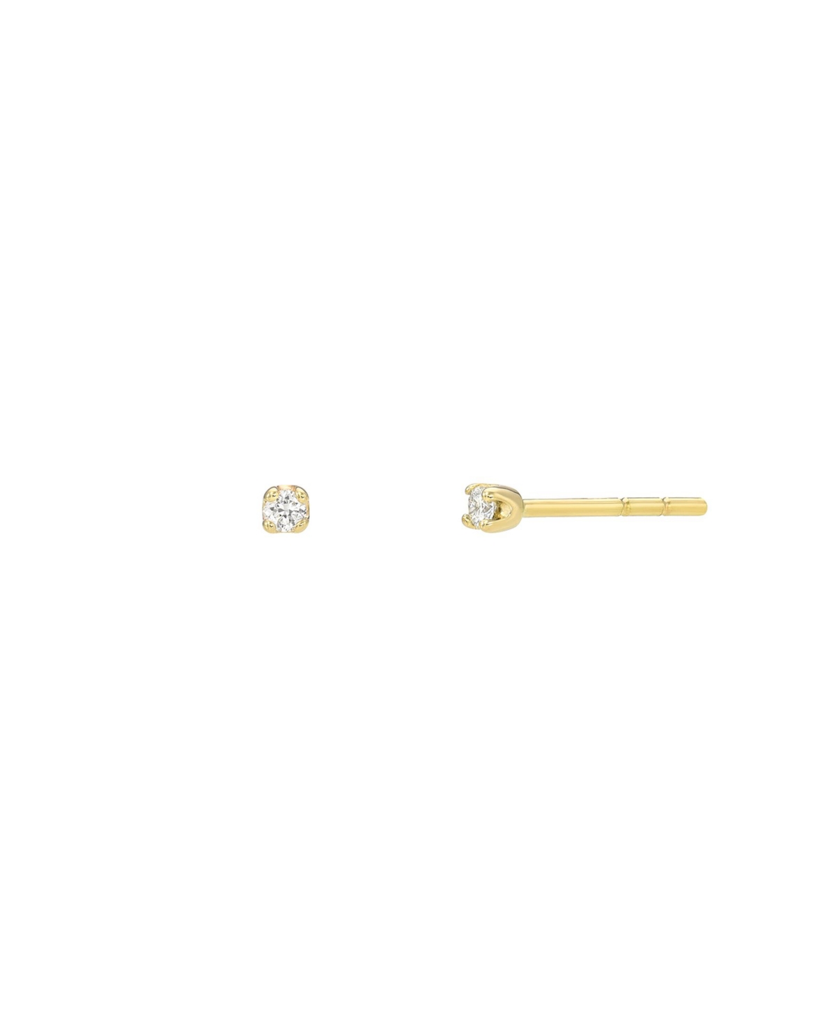 Mini 4 Prong Diamond 14K Yellow Gold Stud Earrings - Gold