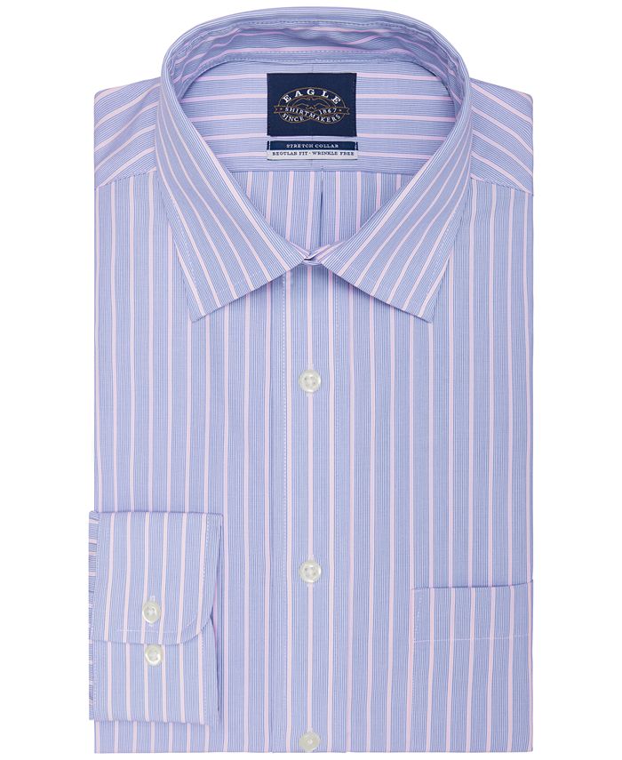 Eagle Men's Classic Regular Fit Non Iron Stretch Collar Check Dress Shirt Blue Size XL