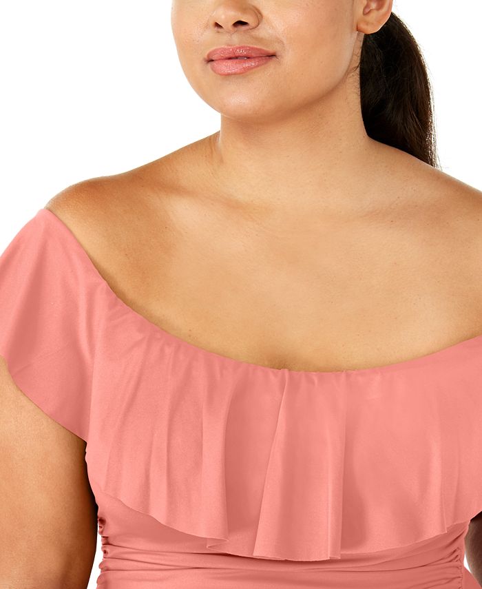 La Blanca Plus Size Island Goddess OfftheShoulder OnePiece Swimsuit