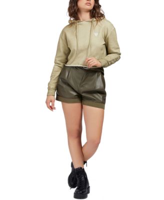 GUESS - Cropped Mini Triangle Logo Fleece Hoodie