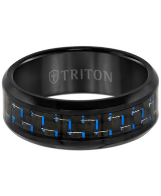 Men's Blue Carbon Fiber Inlay Comfort Fit Band in Black Titanium 