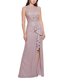 Petite Ruffled Shimmer Gown