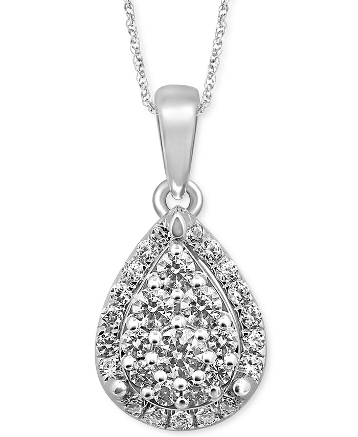 Macy's - Diamond Cluster Teardrop 18" Pendant Necklace (3/8 ct. t.w.) in 14K White Gold