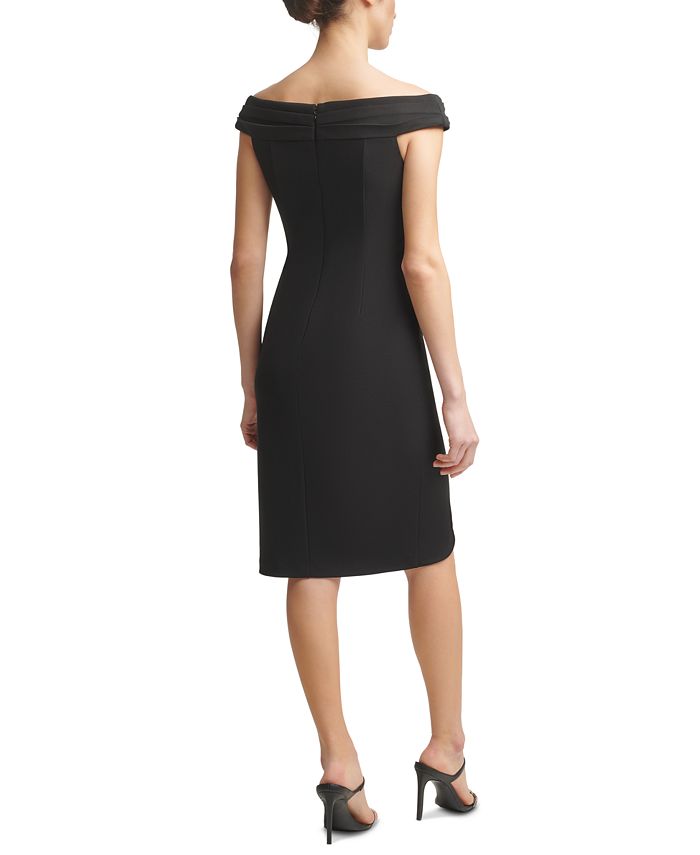 calvin klein off the shoulder crepe gown