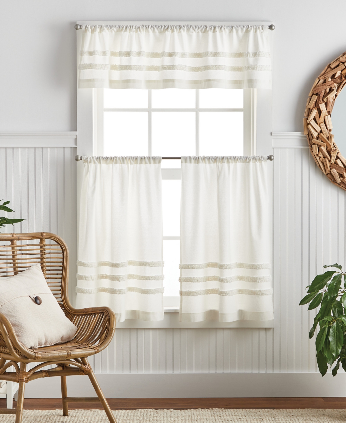 Water's Edge Backtab Tufted Valance & Tiers Set, Created For Macy's - White